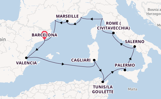 Western Mediterranean from Barcelona, Spain with the Viking Libra