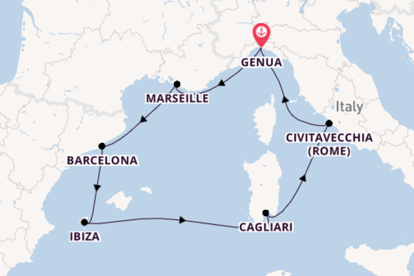 Westelijke Middellandse Zee vanaf Genua, Italië met de MSC Orchestra