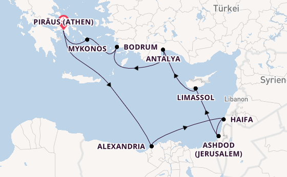 Östliches Mittelmeer ab Piräus (Athen), Griechenland auf der Nieuw Amsterdam
