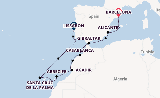 Westelijke Middellandse Zee vanaf Barcelona, Spanje met de Nautica