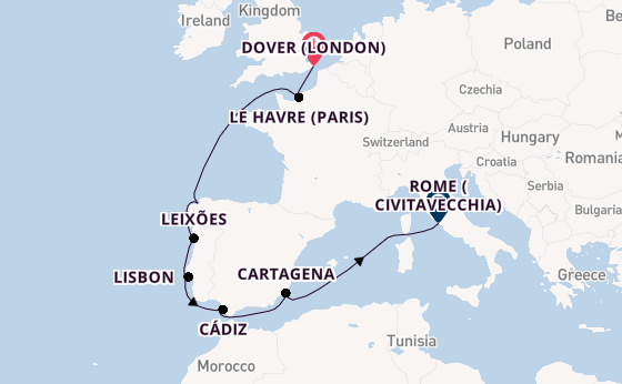 Western Mediterranean from Dover (London), England, United Kingdom with the Carnival Miracle