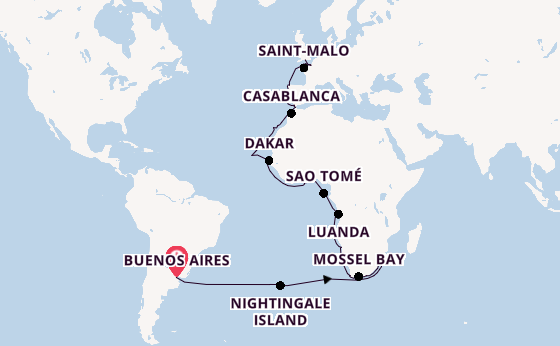 Transatlantik ab Buenos Aires, Argentinien auf der Seabourn Quest