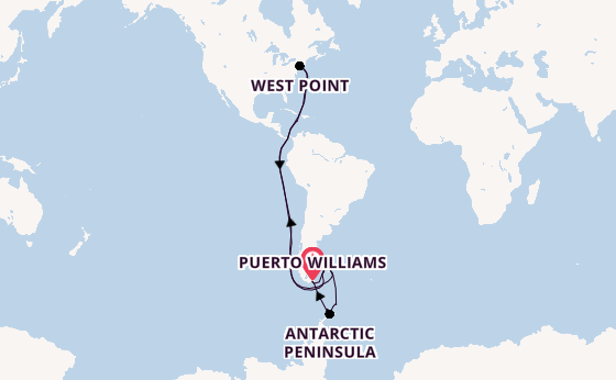 South America from Puerto Williams, Chile with the Silver Cloud