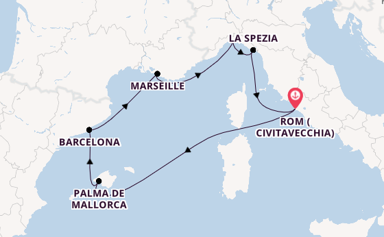 Westliches Mittelmeer ab Civitavecchia (Rom), Italien auf der MSC Grandiosa
