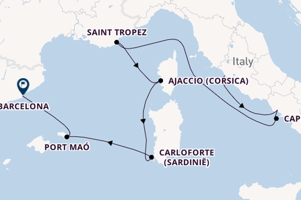 Westelijke Middellandse Zee vanaf Civitavecchia (Rome), Italië met de EXPLORA II