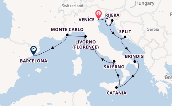 Mediterranean Sea from Venice, Italy with the Seven Seas Voyager
