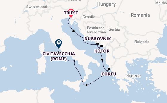 Middellandse Zee vanaf Triëst, Italië met de Seven Seas Grandeur