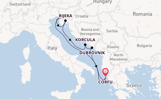 Oostelijke Middellandse Zee vanaf Corfu, Griekenland met AIDAblu