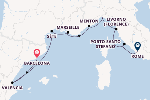 Westelijke Middellandse Zee vanaf Barcelona, Spanje met de Silver Muse