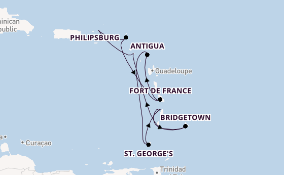 Southern Caribbean from Charlestown (Nevis), St. Kitts with the Iona
