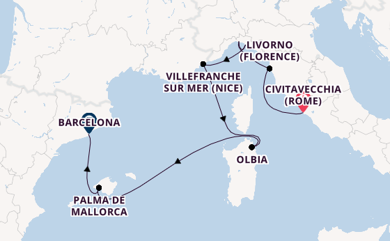 Westelijke Middellandse Zee vanaf Civitavecchia (Rome), Italië met de EXPLORA I