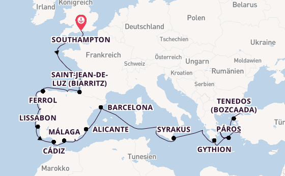 Mittelmeer ab Southampton, Großbritannien auf der Sirena