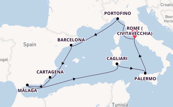 Western Mediterranean from Rome (Civitavecchia), Italy with the Celebrity Ascent