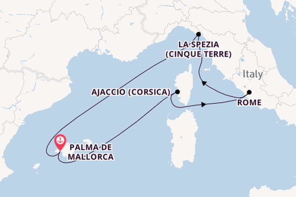 Westelijke Middellandse Zee vanaf Palma de Mallorca, Mallorca, Spanje met de Mein Schiff Flow