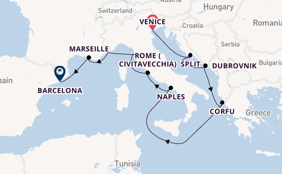 Mediterranean Sea from Venice, Italy with the Viking Sea