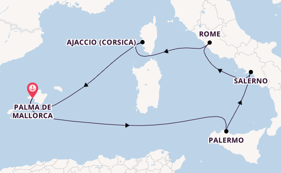 Westelijke Middellandse Zee vanaf Palma de Mallorca, Mallorca, Spanje met de Mein Schiff 4