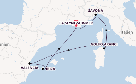 Westliches Mittelmeer ab La Seyne-sur-Mer, France auf der Costa Fascinosa