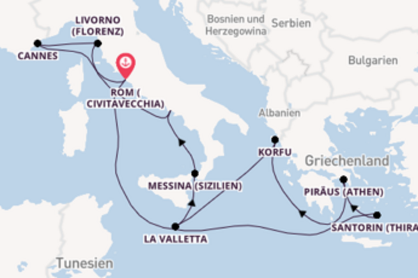 In 11 Tagen nach Rom (Civitavecchia) über La Valletta