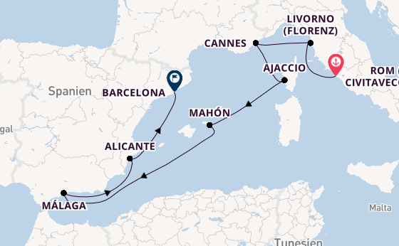 Westliches Mittelmeer ab Civitavecchia (Rom), Italien auf der EXPLORA II