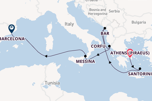 Mediterranean Sea from Athens (Piraeus), Greece with the Sun Princess