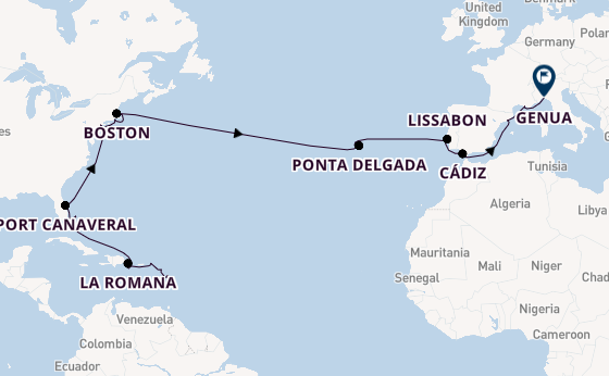trans-Atlantisch vanaf Pointe-à-Pitre, Guadeloupe met de Costa Fascinosa