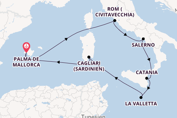 Westliches Mittelmeer ab Palma de Mallorca, Spanien auf der Mein Schiff 3