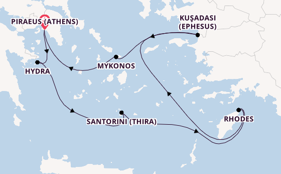 Eastern Mediterranean from Piraeus (Athens), Greece with the Celebrity Infinity