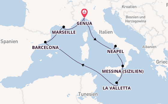 Westliches Mittelmeer ab Genua, Italien auf der MSC World Asia