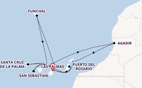 Canarische Eilanden vanaf Las Palmas, Gran Canaria, Spanje met de Mein Schiff 7