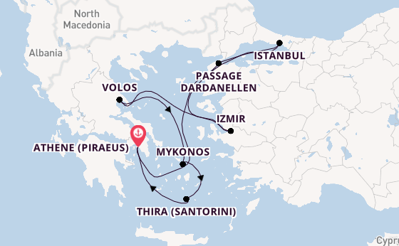 Oostelijke Middellandse Zee vanaf Athene (Piraeus), Griekenland met de Costa Fortuna