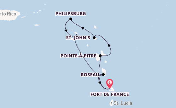 Südliche Karibik ab Fort de France, Martinique auf der MSC World Europa