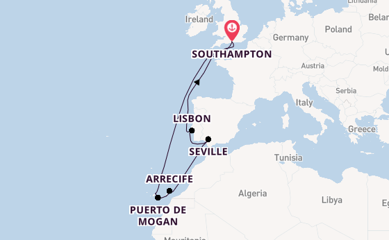 Canary Islands from Southampton, England with the Iona