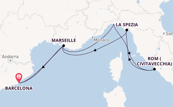 Westliches Mittelmeer ab Barcelona, Spanien auf der MSC World Europa