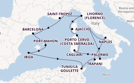 Western Mediterranean from Rome (Civitavecchia), Italy with the EXPLORA VI