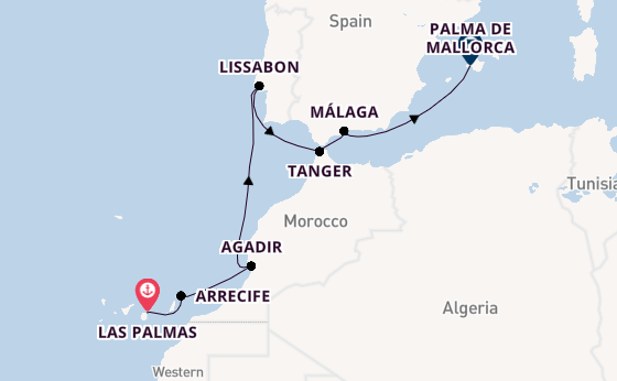Canarische Eilanden vanaf Las Palmas, Gran Canaria, Spanje met de Mein Schiff 7