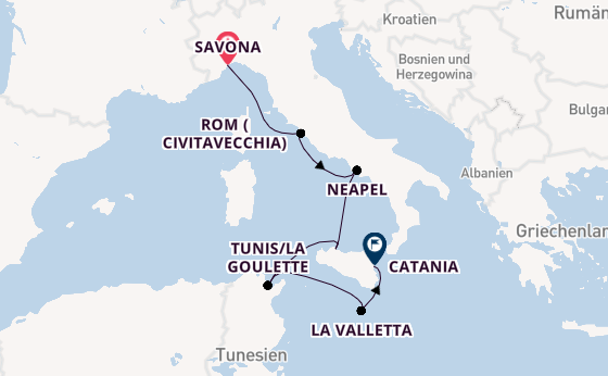 Westliches Mittelmeer ab Savona, Italien auf der Costa Fascinosa