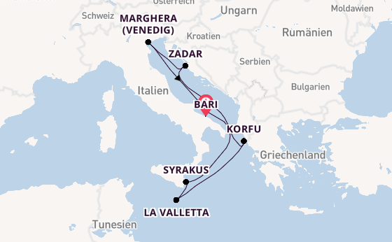 Mittelmeer ab Bari, Italien auf der Costa Deliziosa