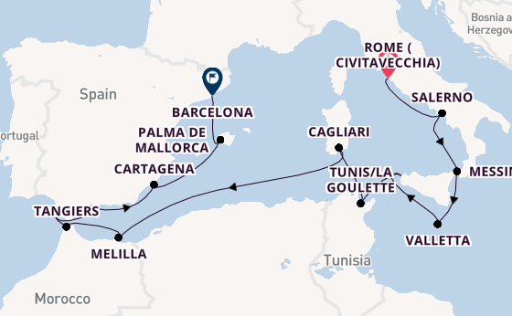 Mediterranean from Rome (Civitavecchia), Italy with the Allura