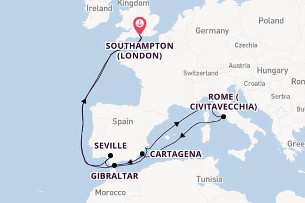 Western Mediterranean from Southampton, England with the Queen Anne