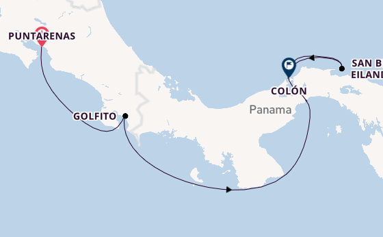Midden-Amerika vanaf Puntarenas, Costa Rica met de Le Bellot