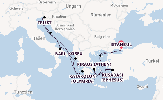Mittelmeer ab Istanbul, Türkei auf der MSC Splendida