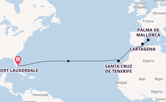 trans-Atlantisch vanaf Fort Lauderdale, Verenigde Staten met de Sun Princess