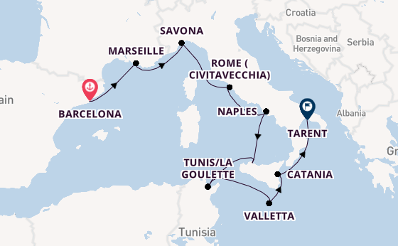 Western Mediterranean from Barcelona, Spain with the Costa Fascinosa