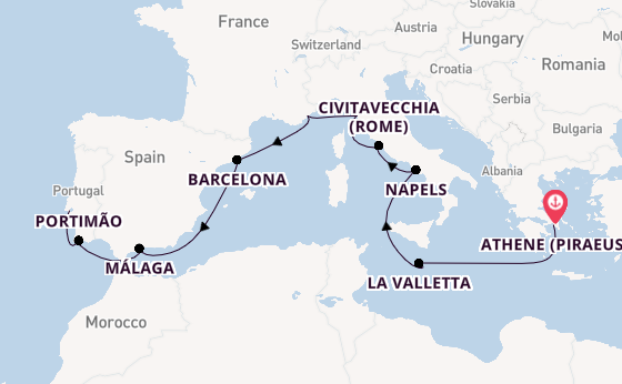 Middellandse Zee vanaf Athene (Piraeus), Griekenland met de Seven Seas Splendor