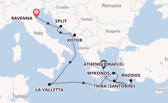 Oostelijke Middellandse Zee vanaf Ravenna, Italië met de Celebrity Eclipse