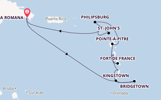 Caribbean vanaf La Romana, Dominicaanse Republiek met de Mein Schiff 4