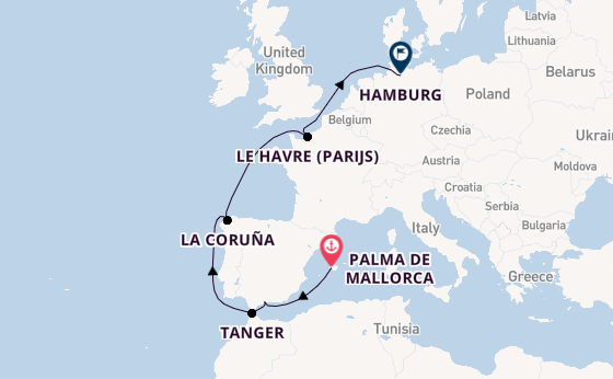 Westelijke Middellandse Zee vanaf Palma de Mallorca, Mallorca, Spanje met de Mein Schiff Flow