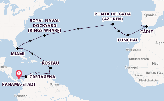 Transatlantik ab Panama-Stadt, Panama auf der Seven Seas Prestige