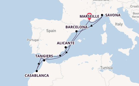 Western Mediterranean from Marseille, France with the Costa Diadema