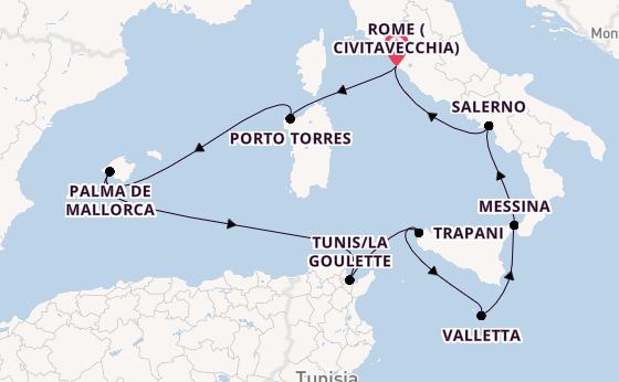 Western Mediterranean from Rome (Civitavecchia), Italy with the Allura